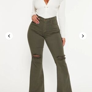 Fashion Nova Khaki Flare Jeans